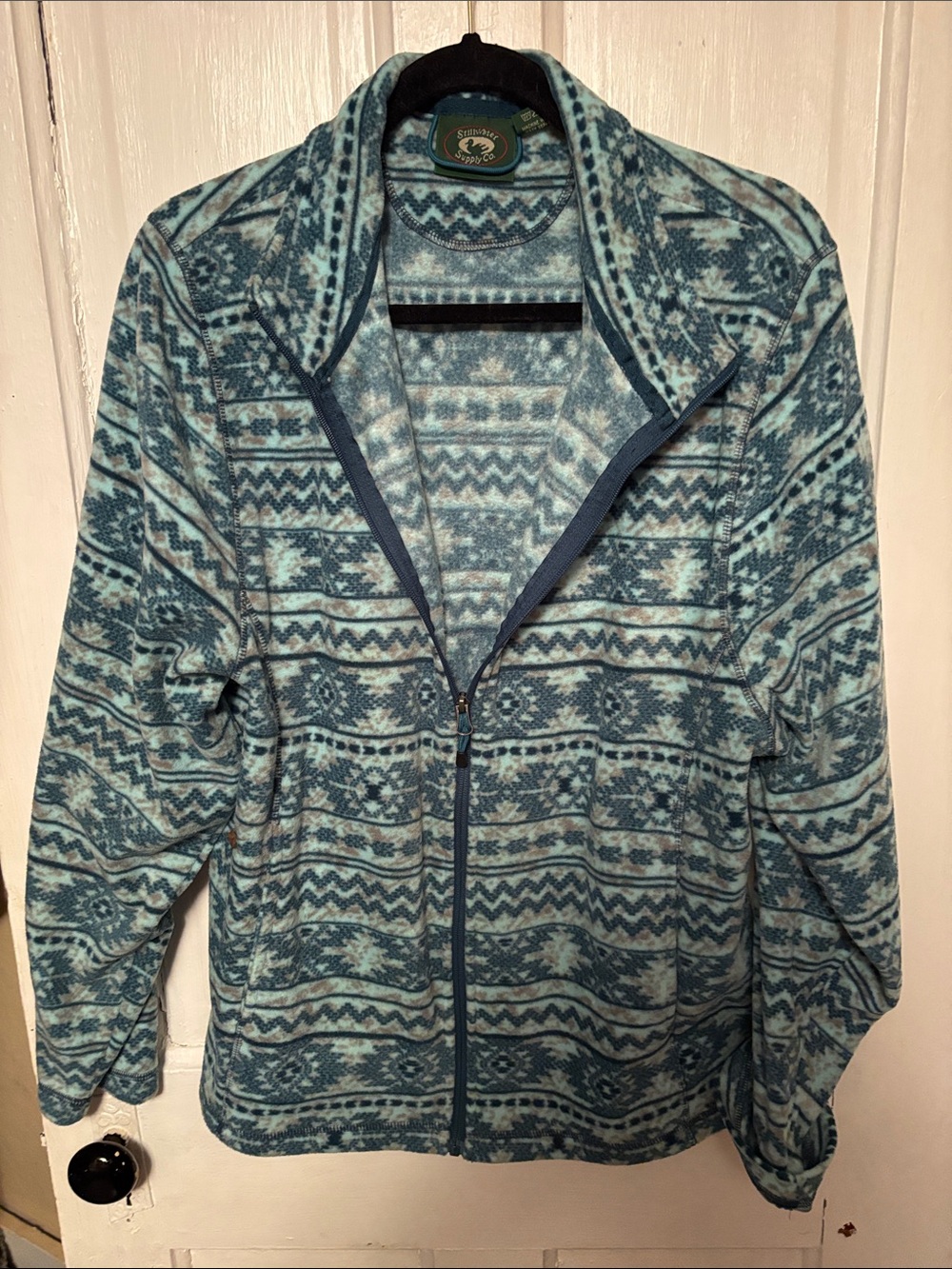 Stillwater supply company Women's Blue/green Patterned Teddy Fleece Jacket